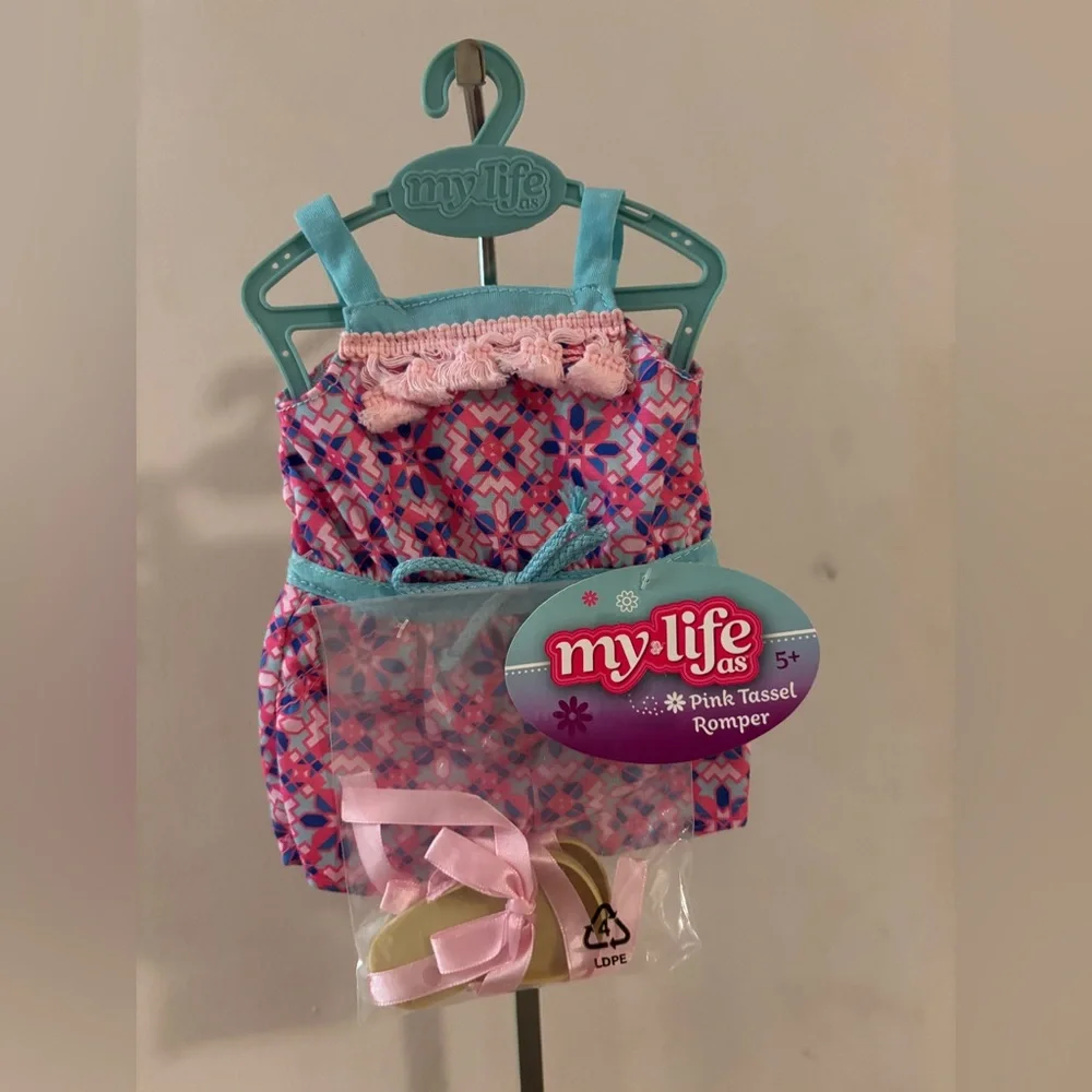 My Life As doll outfit Pink Tassel Romper for 18 inch dolls romper shoes hanger